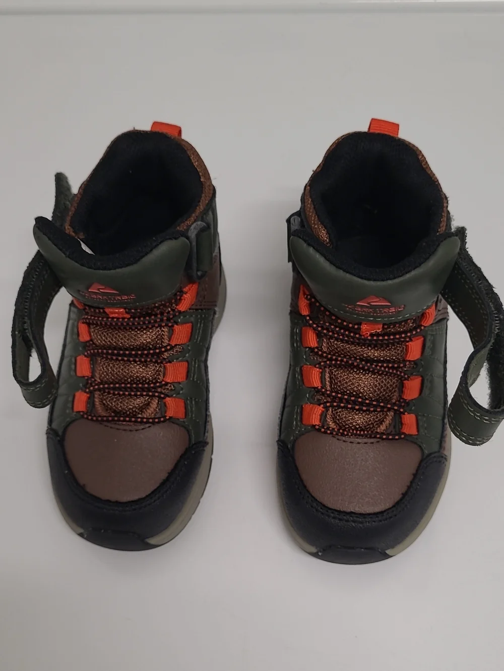 Ozark Trail Olive Green and Brown Kids Outdoor Boots with Orange Accents
